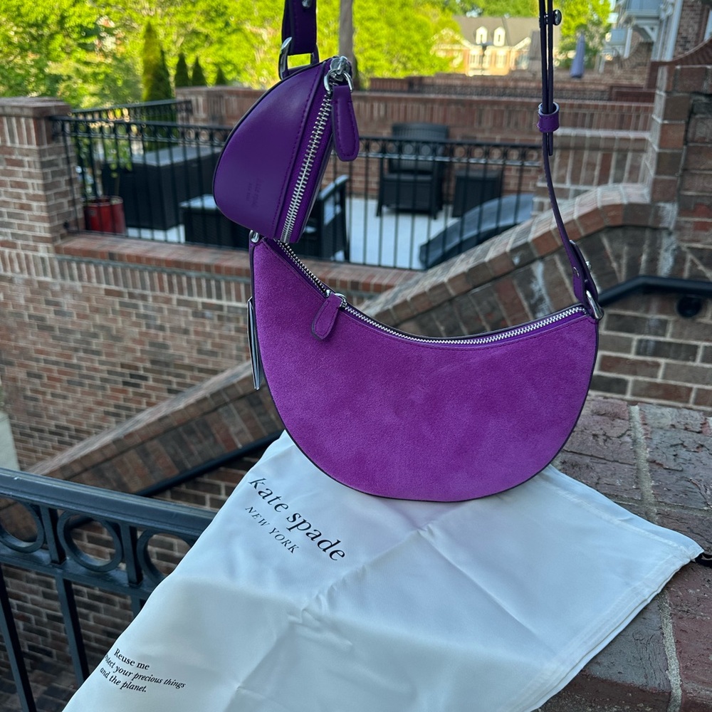 Kate Spade, Duo Crossbody Bag, Nightshade Suede, purple, removable coin NWT
